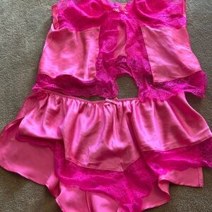 Victoria's Secret Vibrant Pink Lace Chemise Set